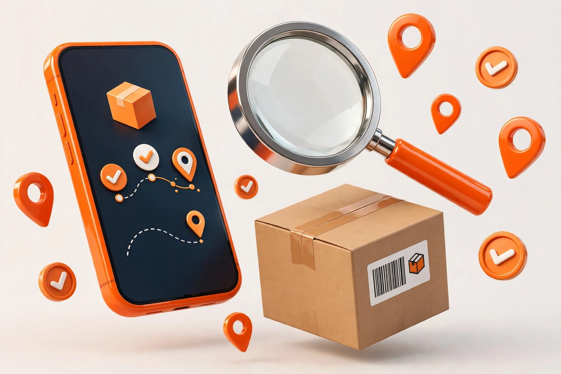Phone showing a GOFO tracking map with a magnifying glass and parcel