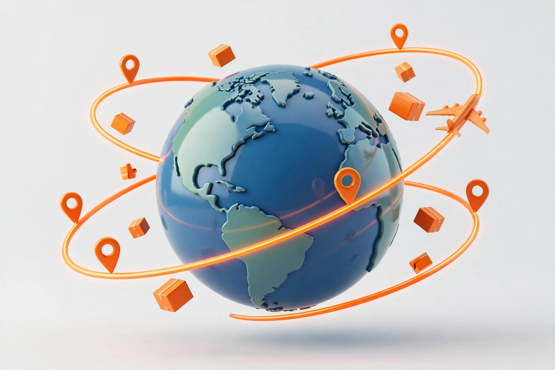 GOFO Tracking by Country 1 Illustration of worldwide delivery routes connecting countries on a world map