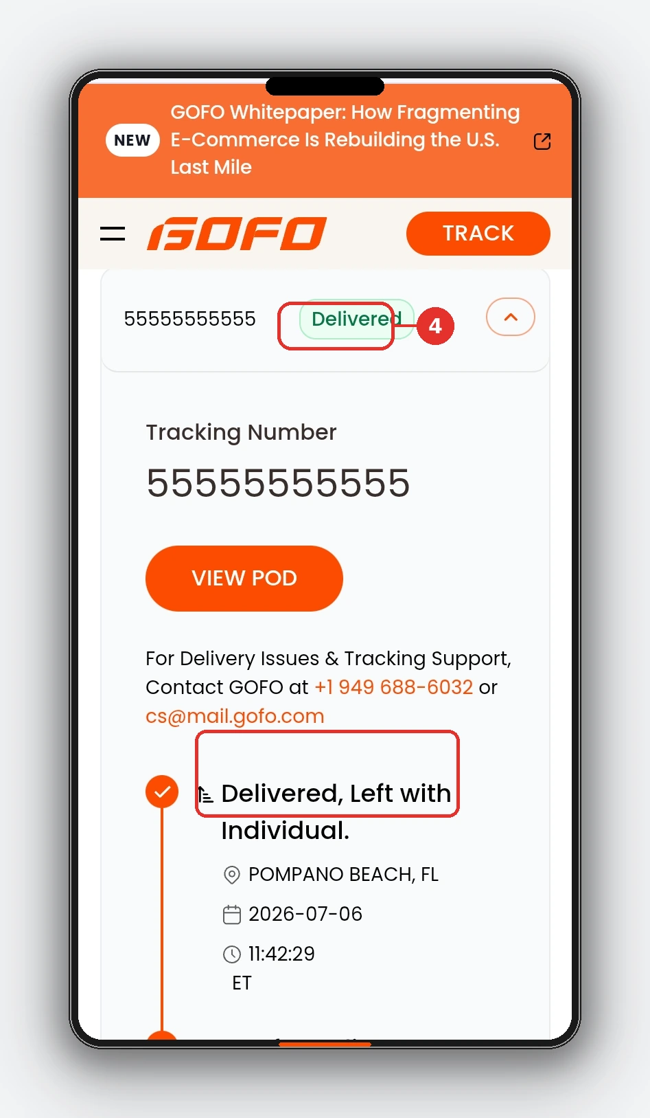 GOFO Tracking: Track Your GOFO Package 5 GOFO mobile tracking result showing the Delivered status and delivery timeline