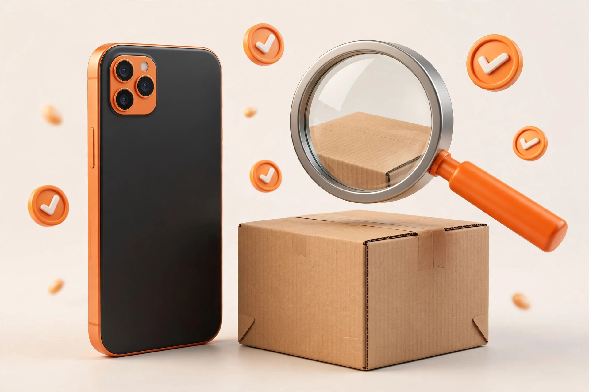 3D illustration: smartphone and parcel with magnifying glass - finding your GOFO tracking number