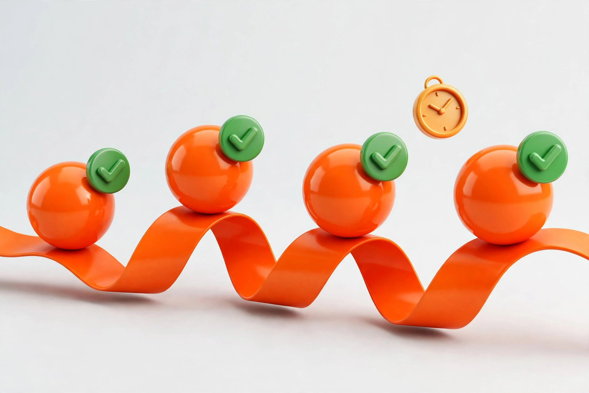 3D illustration: parcel tracking status timeline with completed milestones