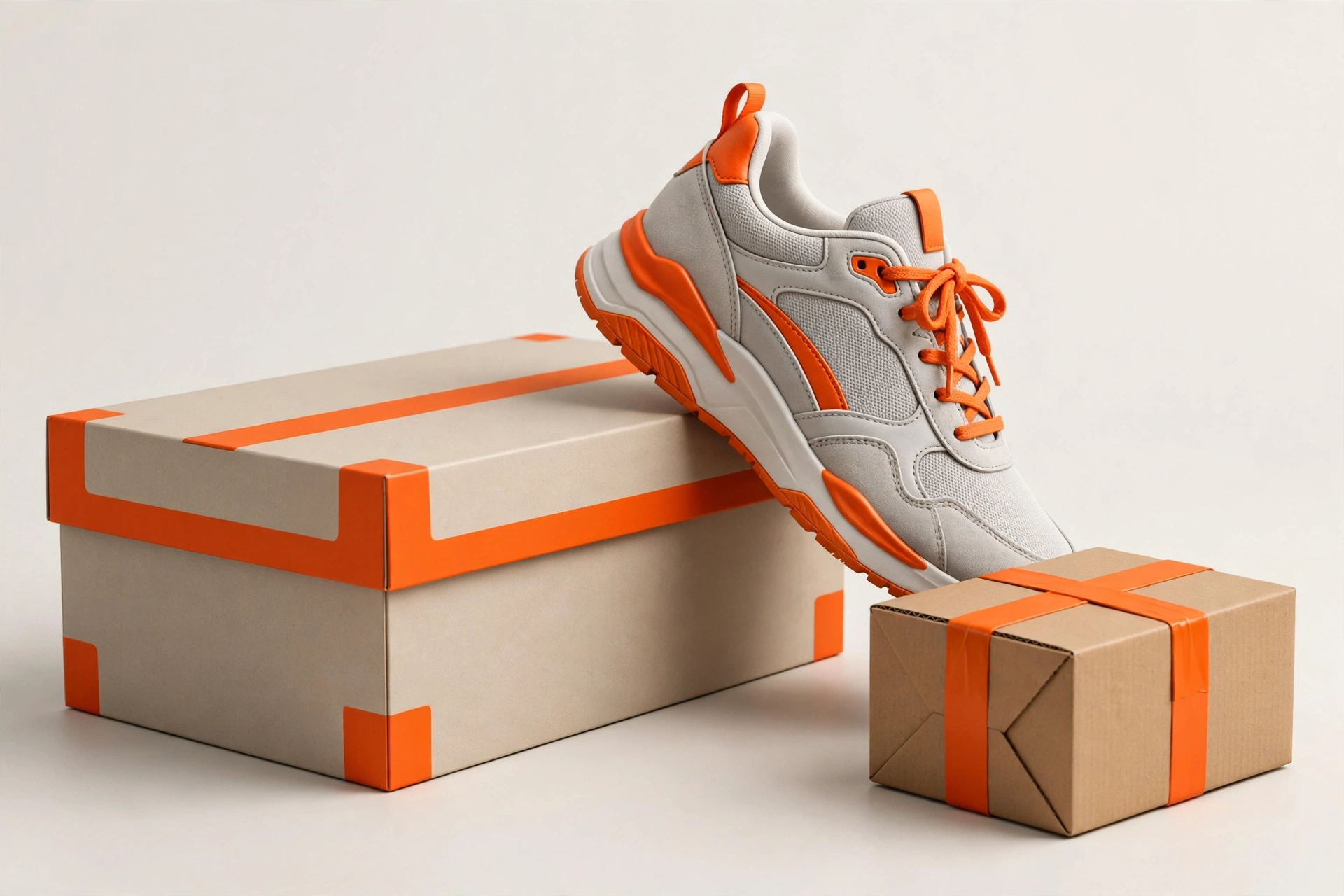 3D illustration: sneaker box and parcels - tracking a Yeezy order with GOFO